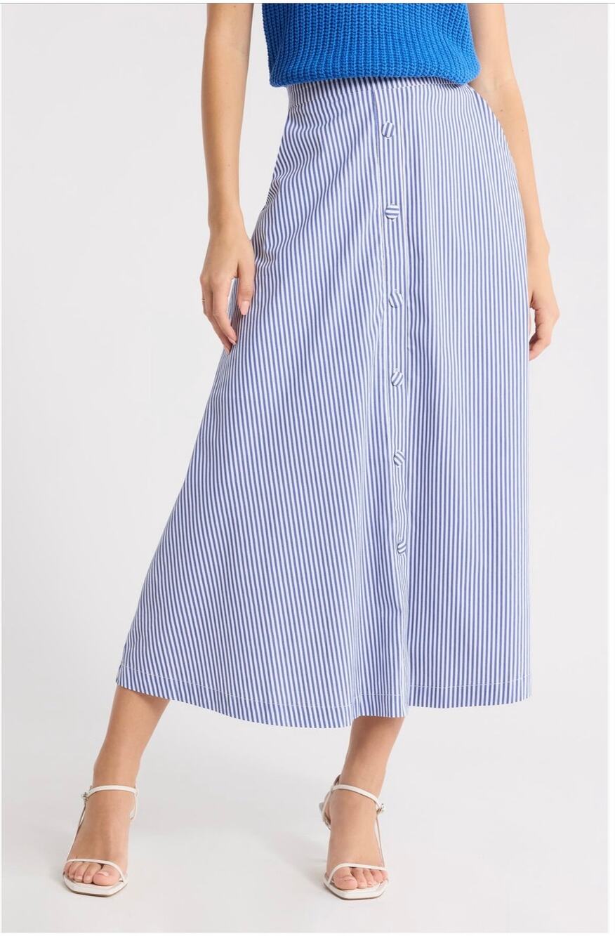 1901 Women's Blue & White Striped Midi Skirt - New w/Tags